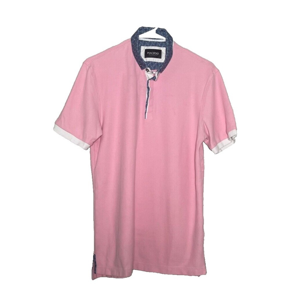 Maczoo Polo Shirt Men's Lg Pink Blue Pattern Collar Short‎ Sleeve Preppy Modern